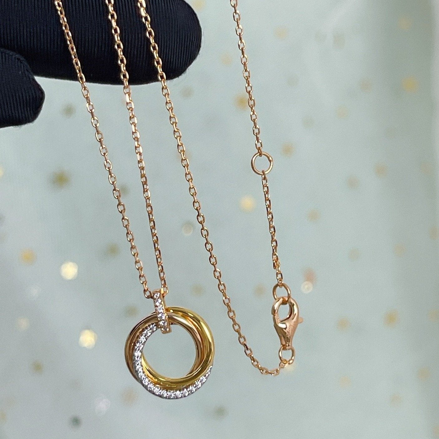 TimiTRINITY NECKLACE SILVER GOLD PINK GOLD DIAMONDS