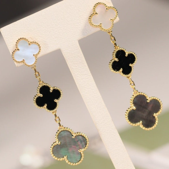 TimiCLOVER EARRINGS GOLD ONYX MOP 3 MOTIF