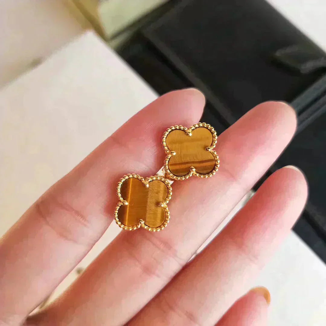 TimiCLOVER MEDIUM 1 MOTIFS TIGER EYE EARRINGS