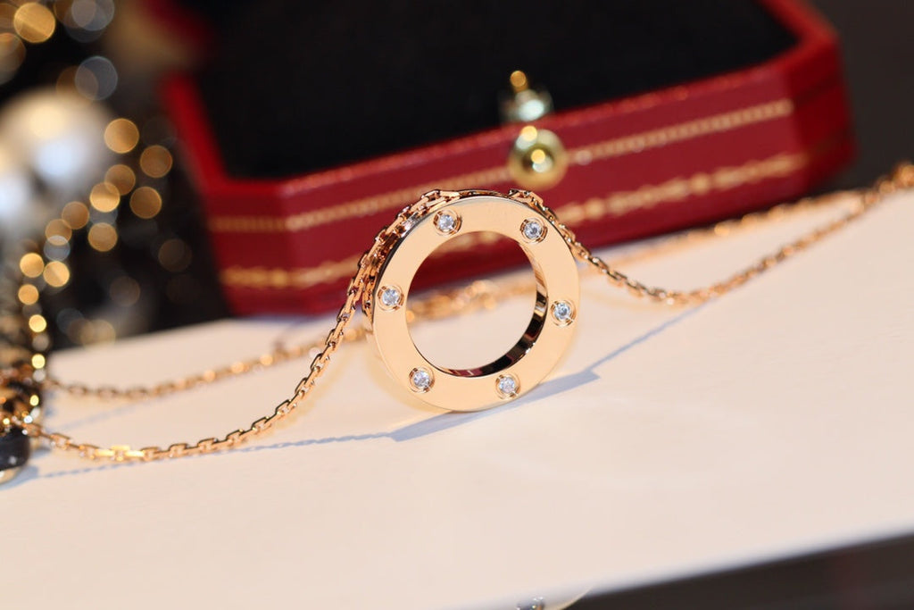 TimiLOVE NECKLACE 16MM 6 DIAMONDS PINK GOLD