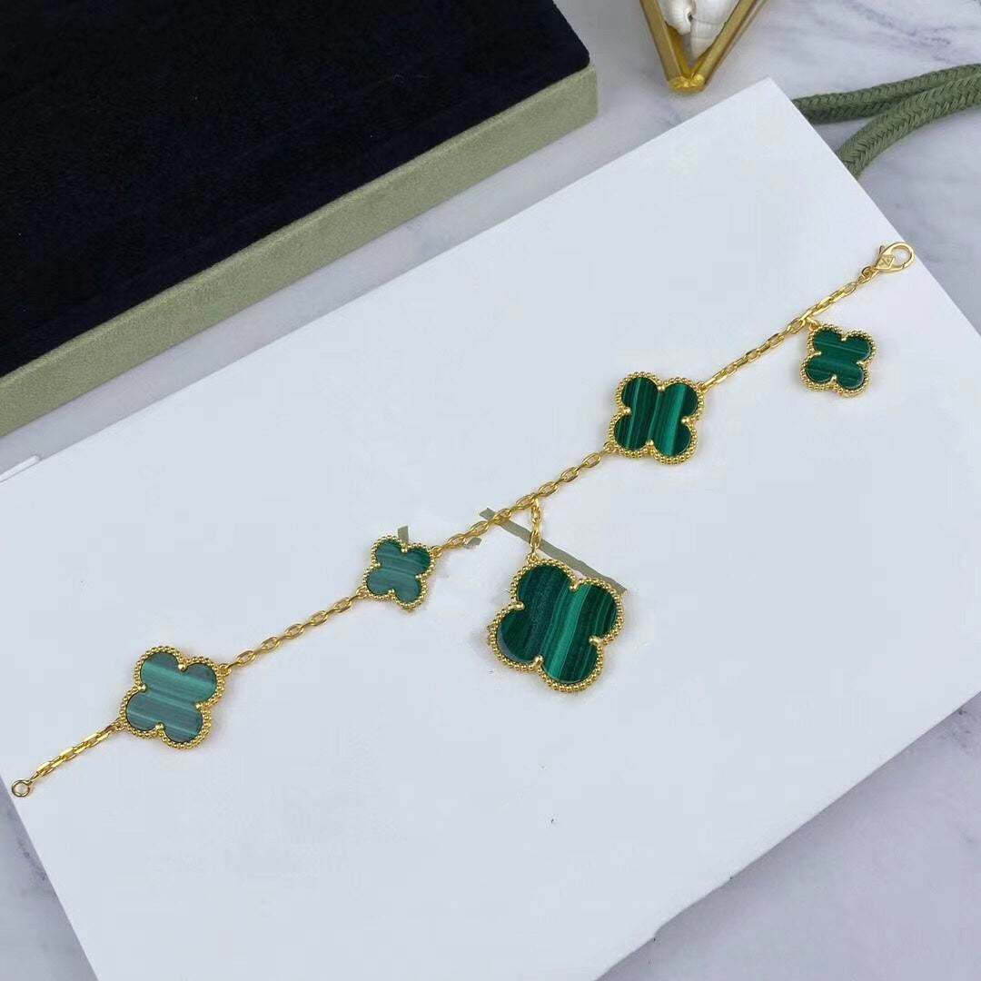 ¡®Timi¡¯MAGIC CLOVER MALACHITE GOLD BRACELET 5 MOTIFS