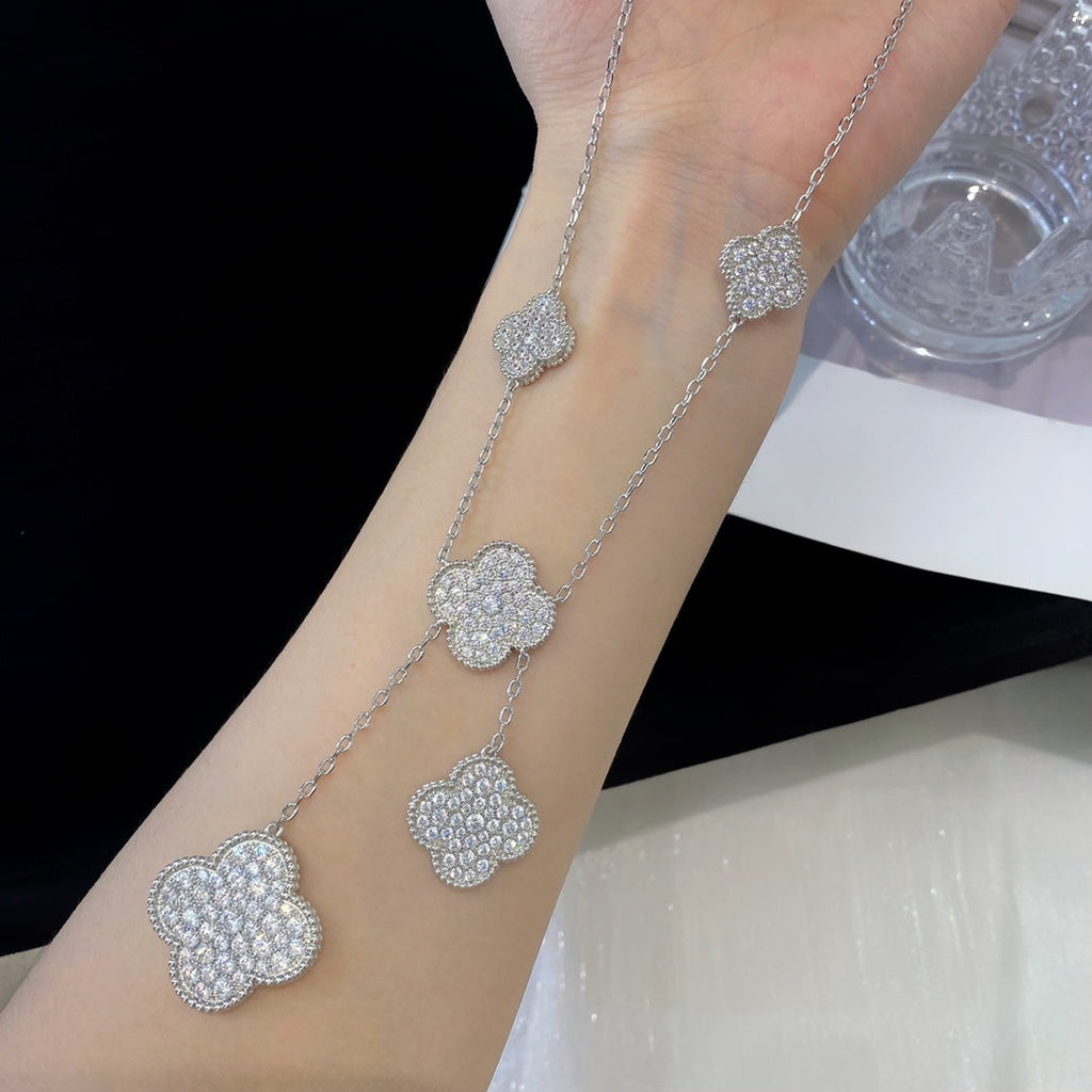 TimiCLOVER 5 MOTIFS SILVER DIAMONDS NECKLACE