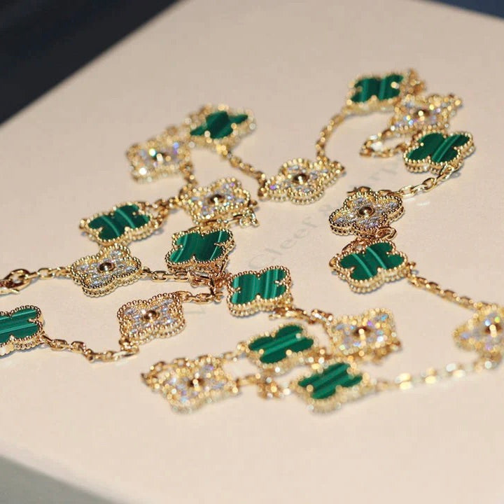 TimiCLOVER 20 MOTIFS MALACHITE DIAMOND NECKLACE