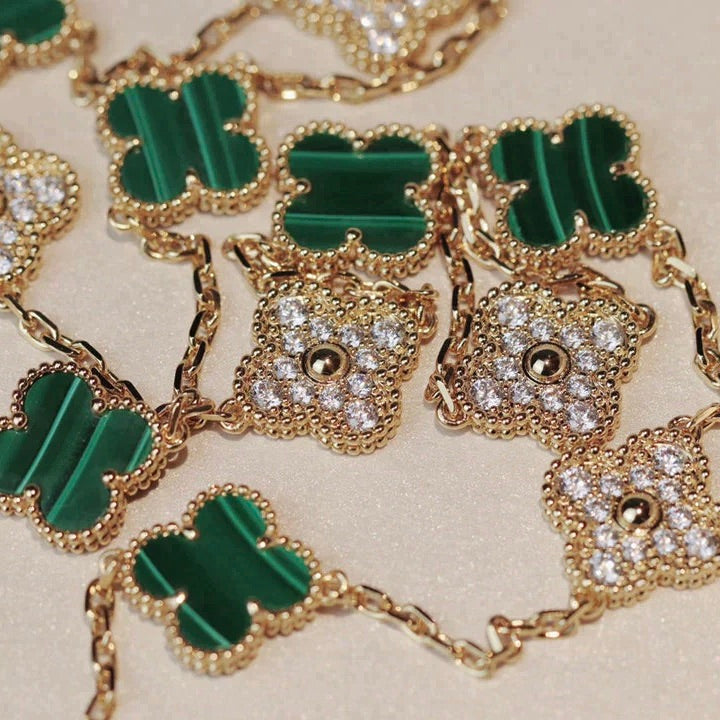 ¡®Timi¡¯CLOVER 20 MOTIFS MALACHITE DIAMOND NECKLACE