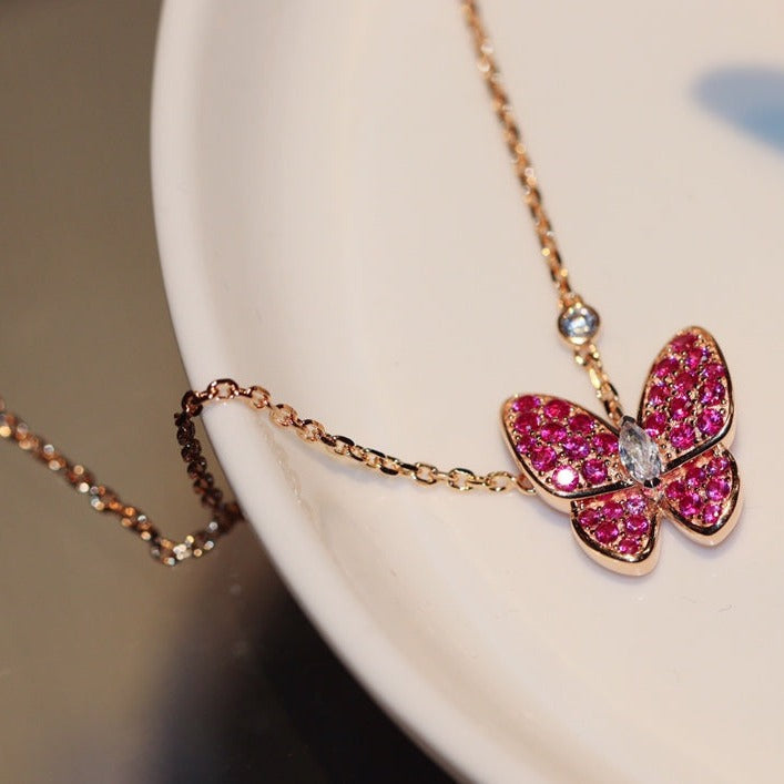 TimiBUTTERFLY RED DIAMOND ROSE GOLD NECKLACE