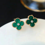 TimiCLOVER MEDIUM 1 MOTIFS MALACHITE DIAMOND EARRINGS