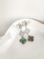 TimiCLOVER 3 MOTIFS CHALCEDONY DARK MOP SILVER EARRINGS