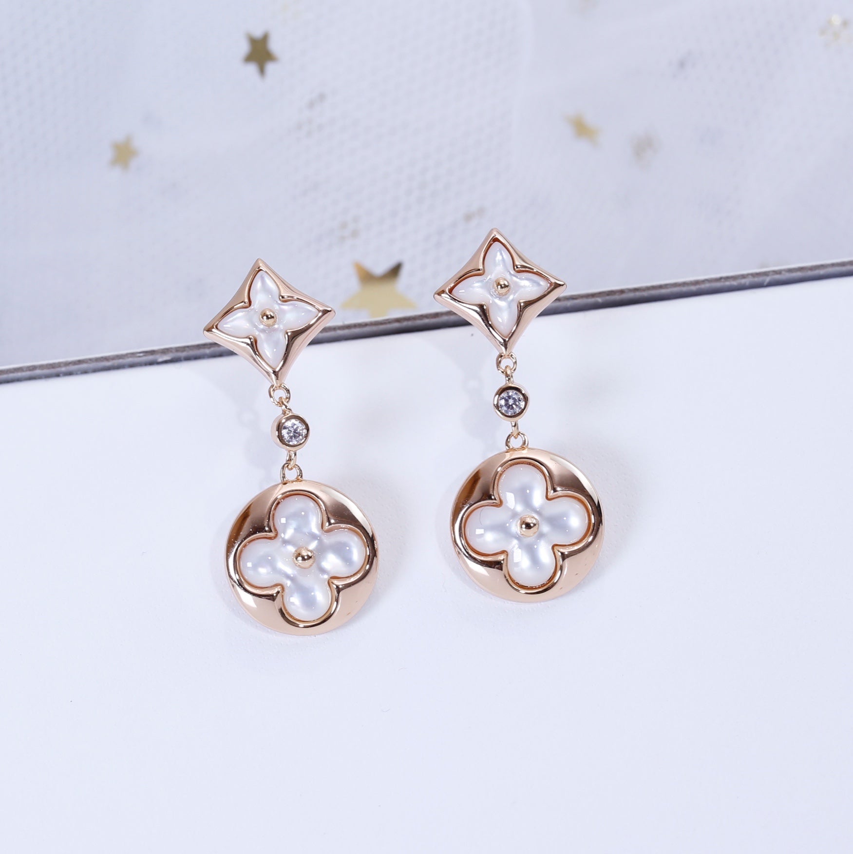TimiSTAR AND SUN PINK GOLD MOP DROP EARRINGS