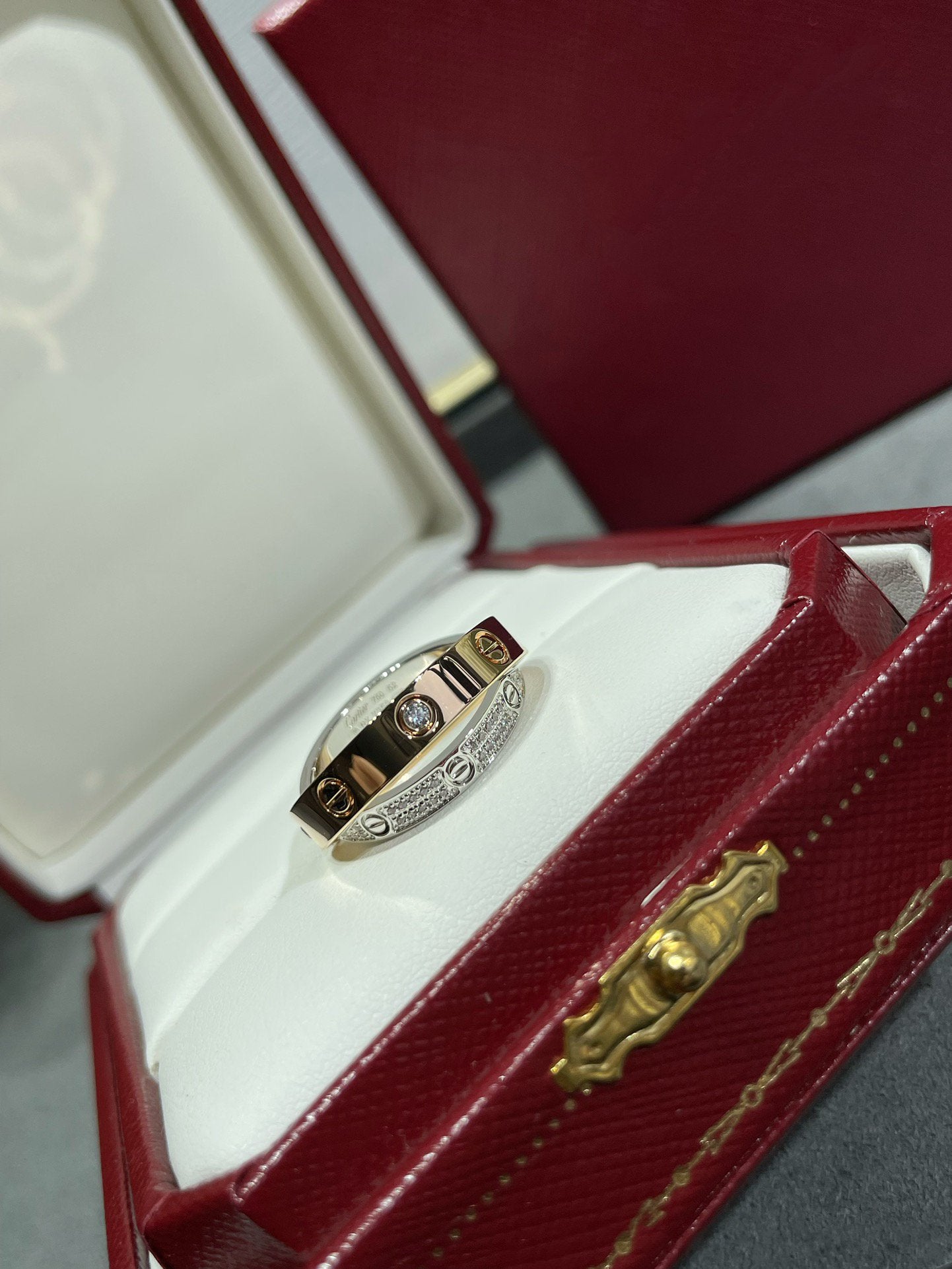 TimiLOVE PINK GOLD SILVER DIAMOND DOUBLE RING