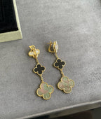 TimiCLOVER 3 MOTIF MOP ONYX DARK MOP PINK GOLD EARRINGS