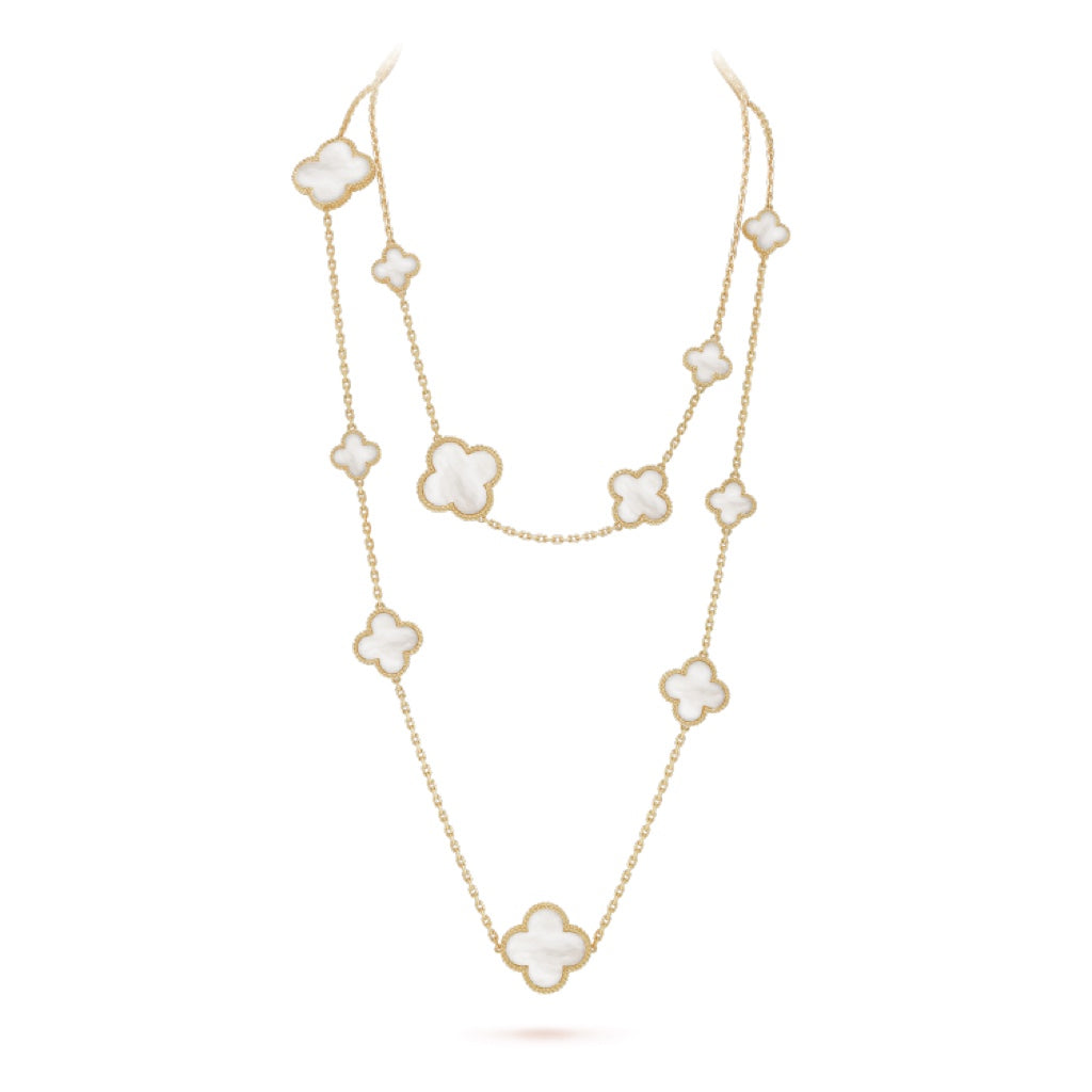 TimiCLOVER 16 MOTIF WHITE MOP GOLD NECKLACE