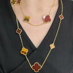 TimiCLOVER 16 MOTIF CARNELIAN TIGER EYE ROSE GOLD NECKLACE