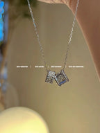 TimiPERLEE DOUBLE PENDANT SILVER DIAMOND NECKLACE