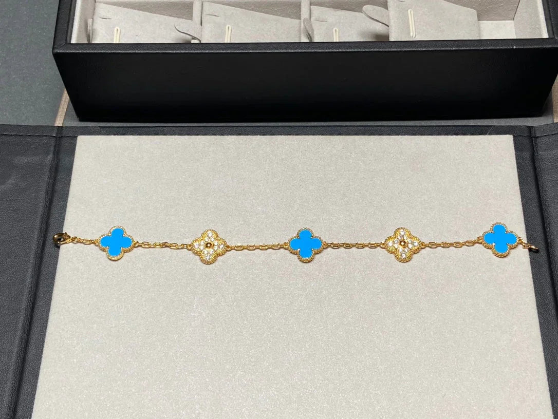 [Timi]New CLOVER 5 MOTIF BLUE AGATE BRACELET COLLECTION