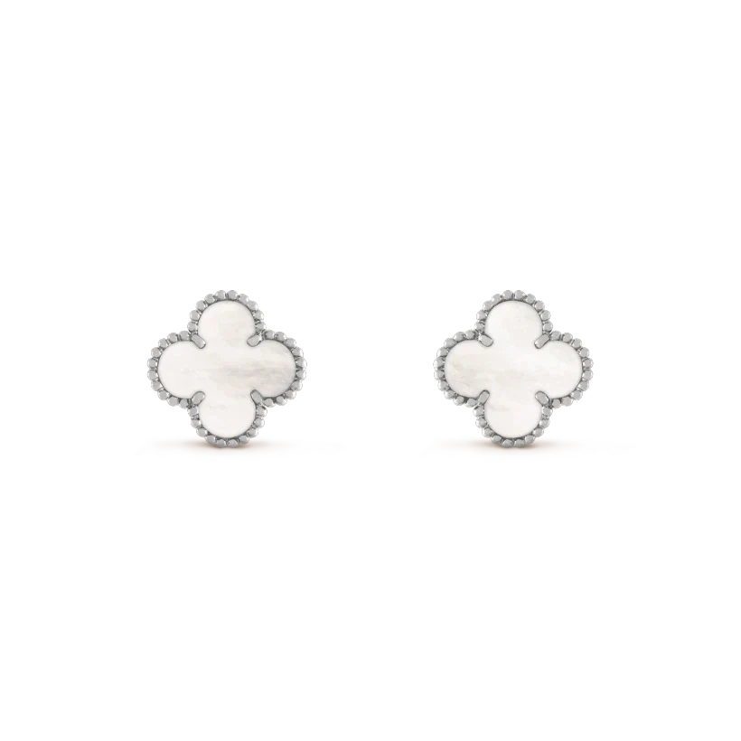 TimiCLOVER MEDIUM 1 MOTIFS  WHITE MOP EARRINGS SILVER