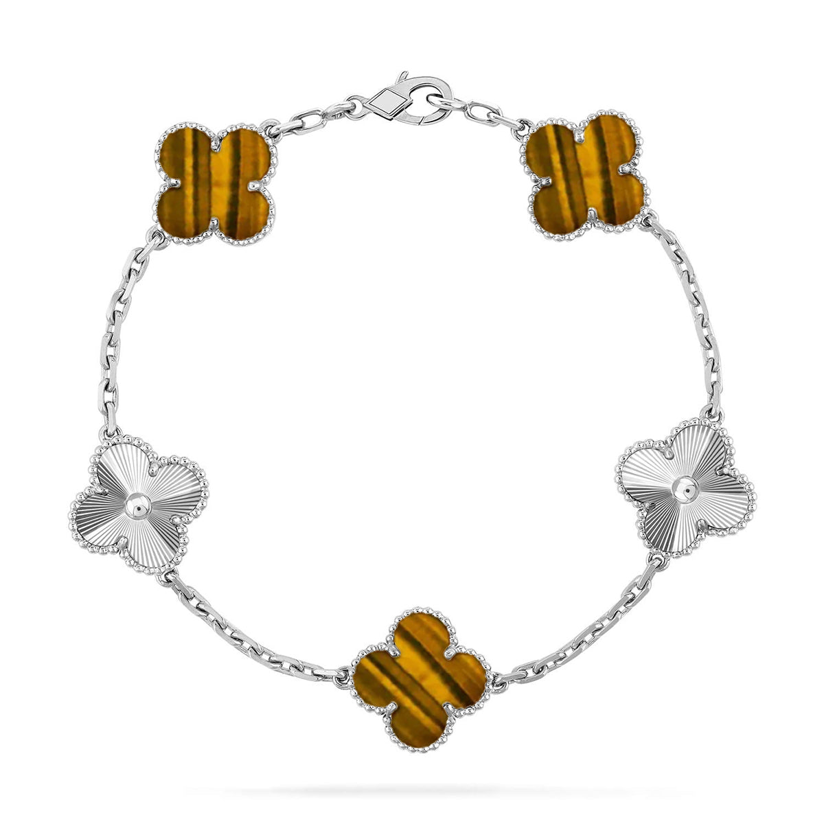 [Timi]New  CLOVER 5 MOTIFS TIGER EYE BRACELET COLLECTION