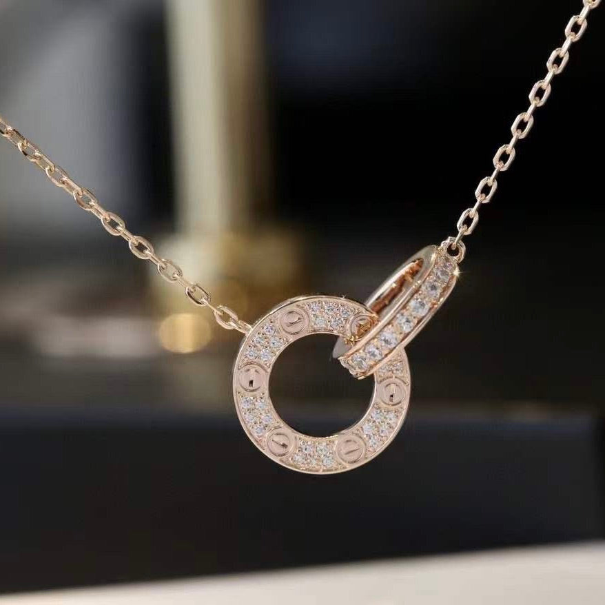TimiLOVE 7.6MM NECKLACE ROSE GOLD AND SILVER  FULL DIAMOND