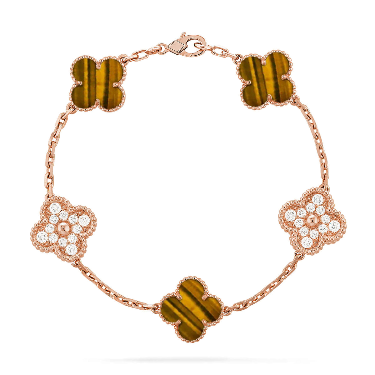 [Timi]New  CLOVER 5 MOTIFS TIGER EYE BRACELET COLLECTION