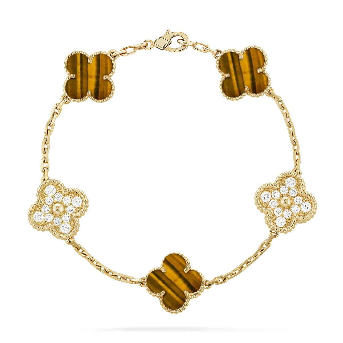 [Timi]New  CLOVER 5 MOTIFS TIGER EYE BRACELET COLLECTION