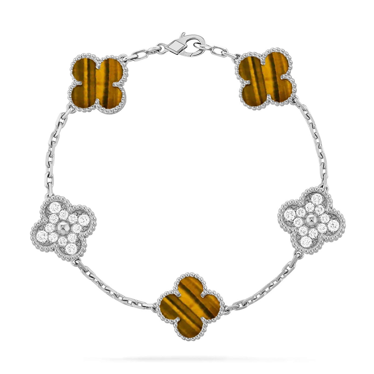 [Timi]New  CLOVER 5 MOTIFS TIGER EYE BRACELET COLLECTION