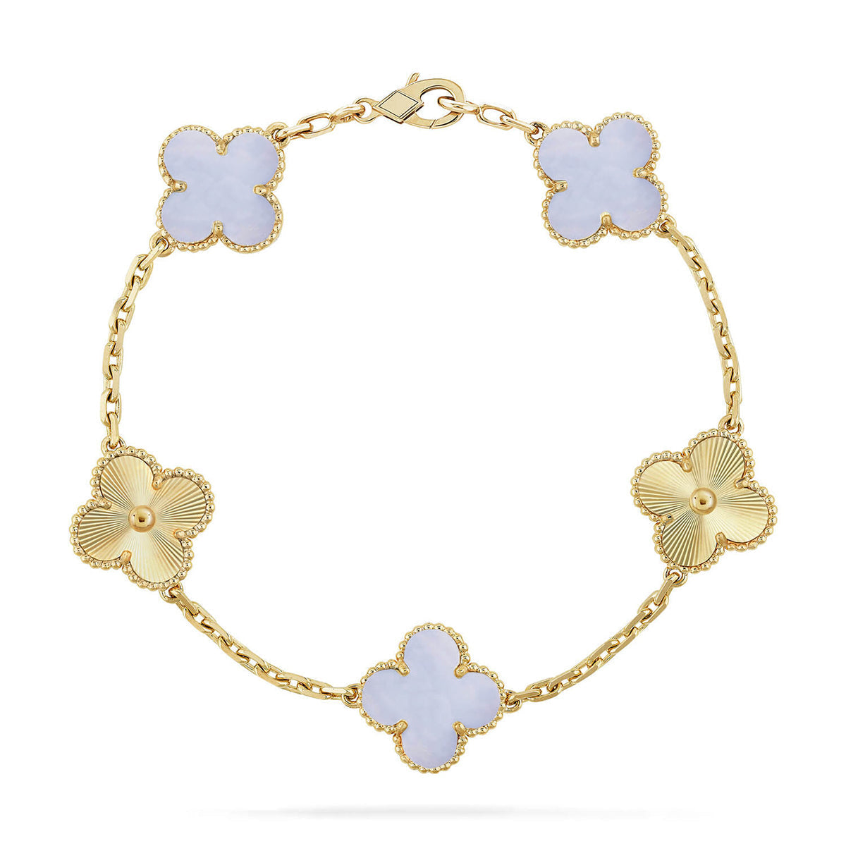 [Timi]New  CLOVER 5 MOTIF PURPLE CHALCEDONY BRACELET COLLECTION