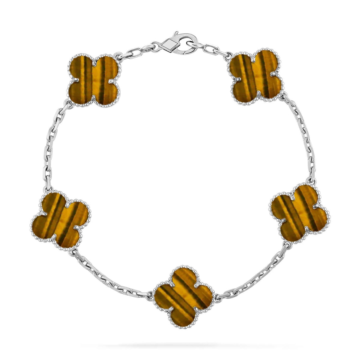 [Timi]New  CLOVER 5 MOTIFS TIGER EYE BRACELET COLLECTION
