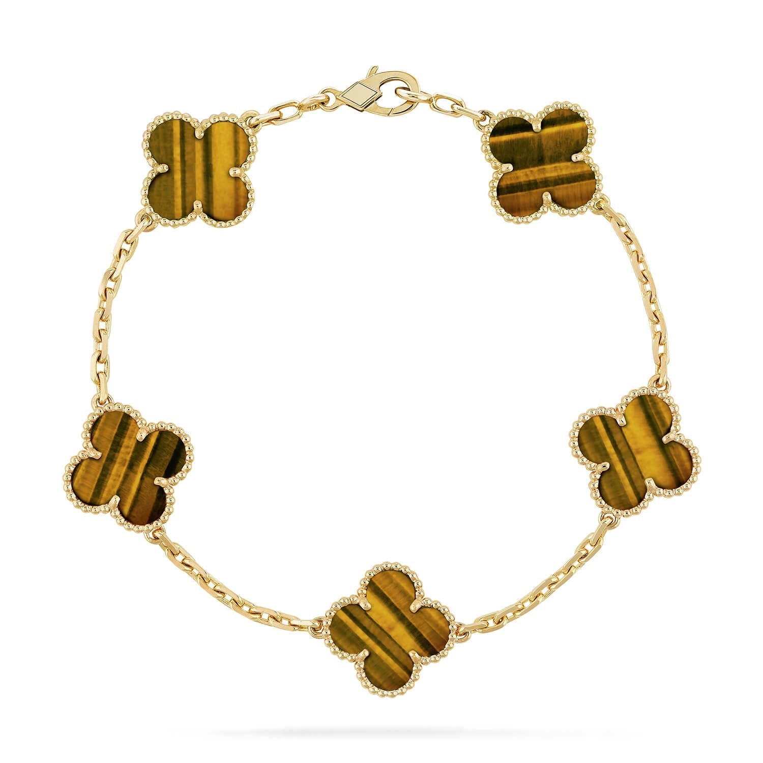 [Timi]New  CLOVER 5 MOTIFS TIGER EYE BRACELET COLLECTION
