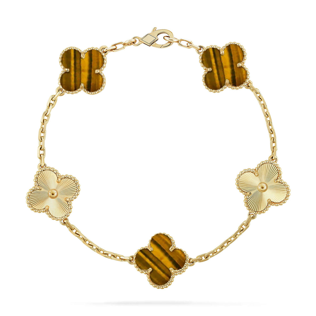 [Timi]New  CLOVER 5 MOTIFS TIGER EYE BRACELET COLLECTION