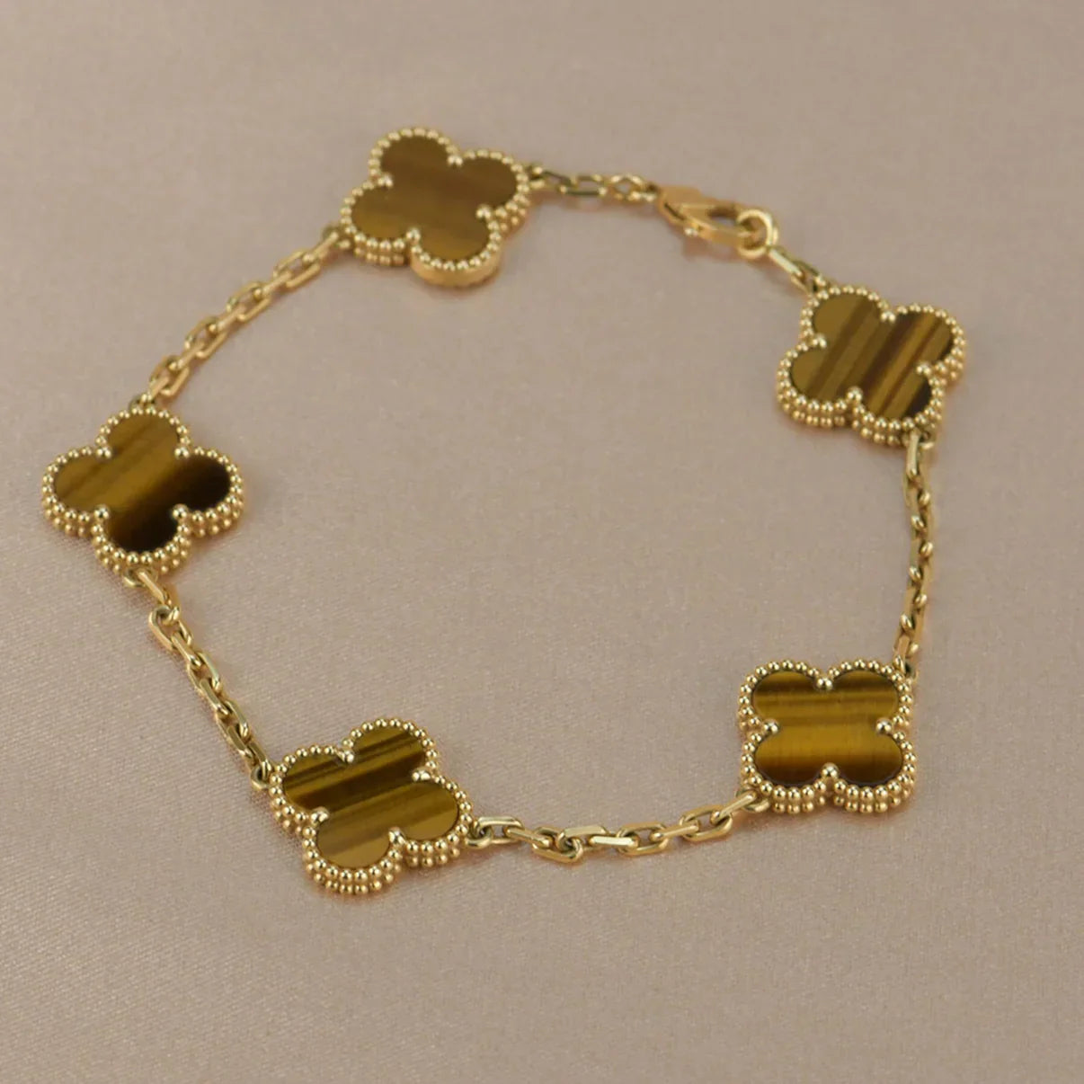 [Timi]New  CLOVER 5 MOTIFS TIGER EYE BRACELET COLLECTION