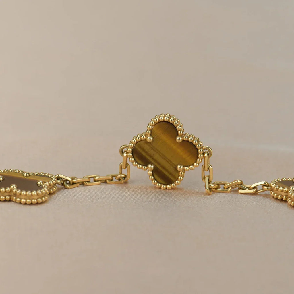 [Timi]New  CLOVER 5 MOTIFS TIGER EYE BRACELET COLLECTION