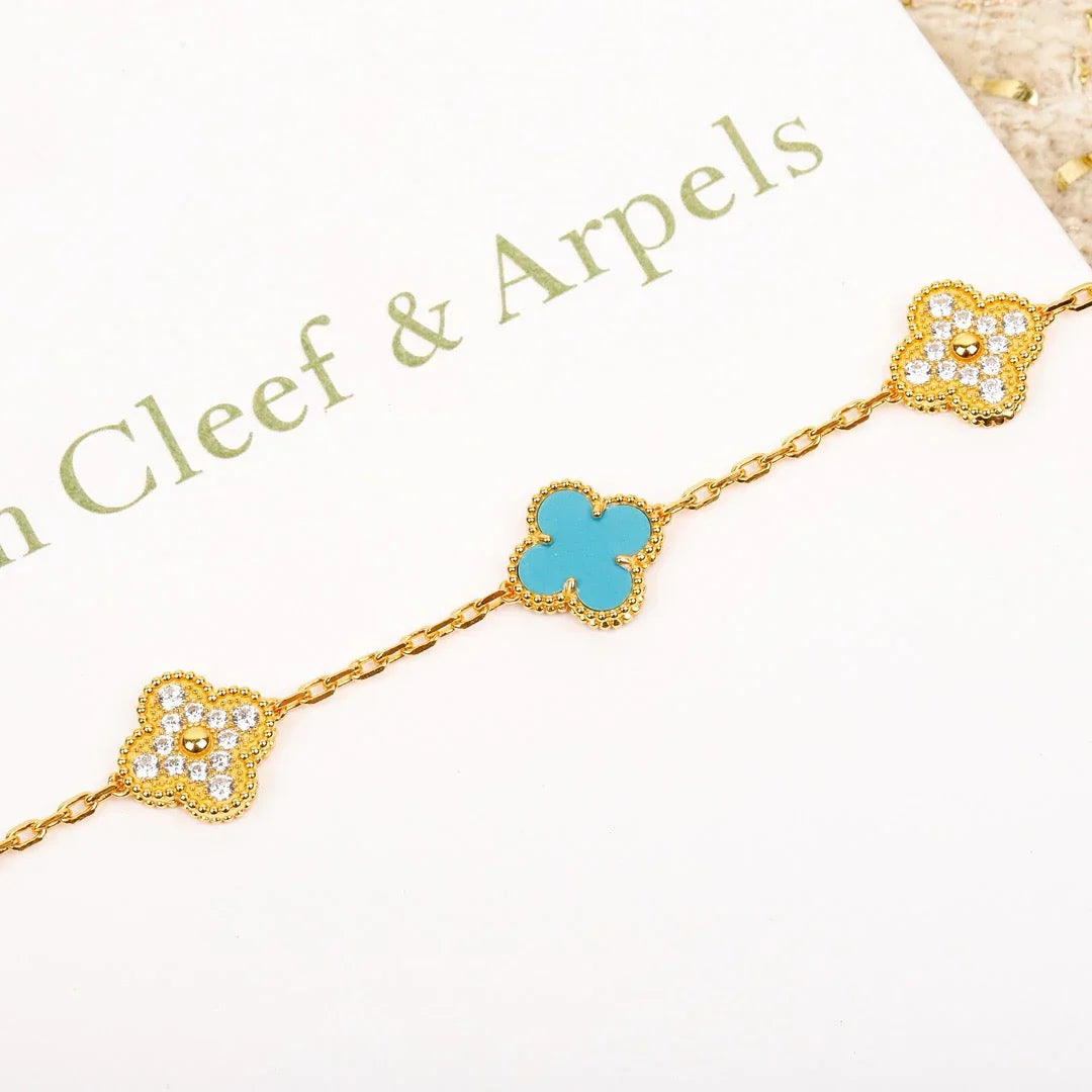 [Timi]New  CLOVER 5 MOTIF TURQUOISE BRACELET COLLECTION