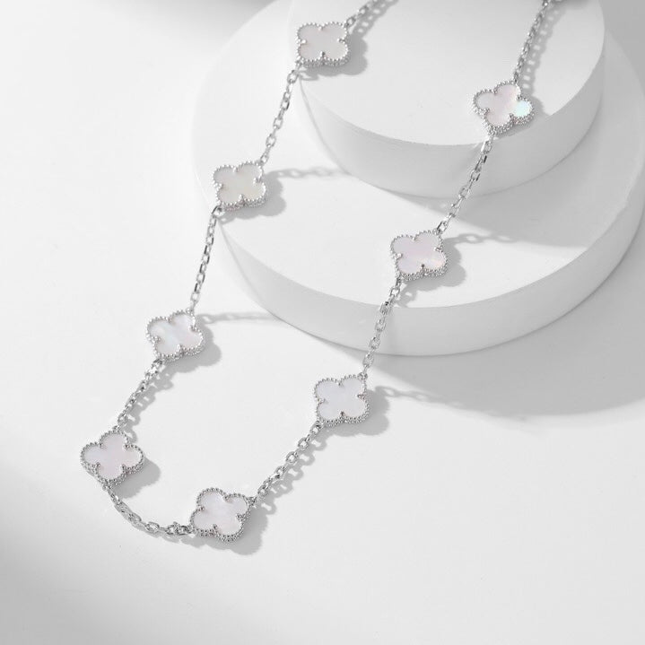 TimiCLOVER 10 MOTIFS WHITE MOTHER OF PEARL NECKLACE