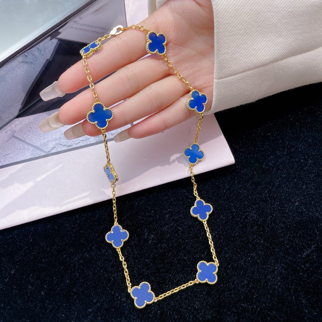 TimiCLOVER 10 MOTIFS BLUE AGATE NECKLACE