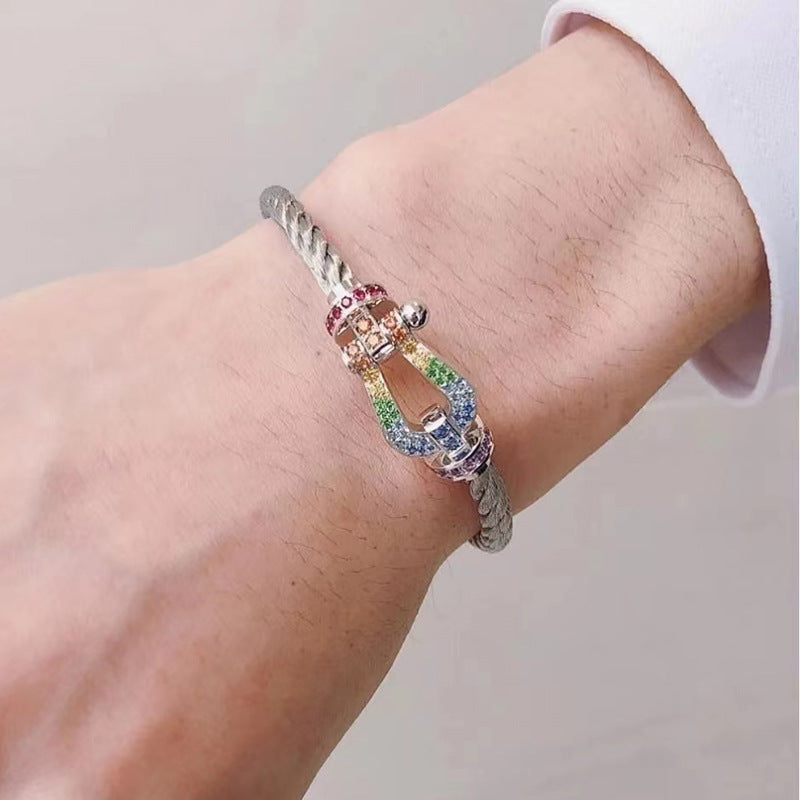 TimiFORC LARGE HORSESHOE  COLORED DIAMOND BRACELET SILVER