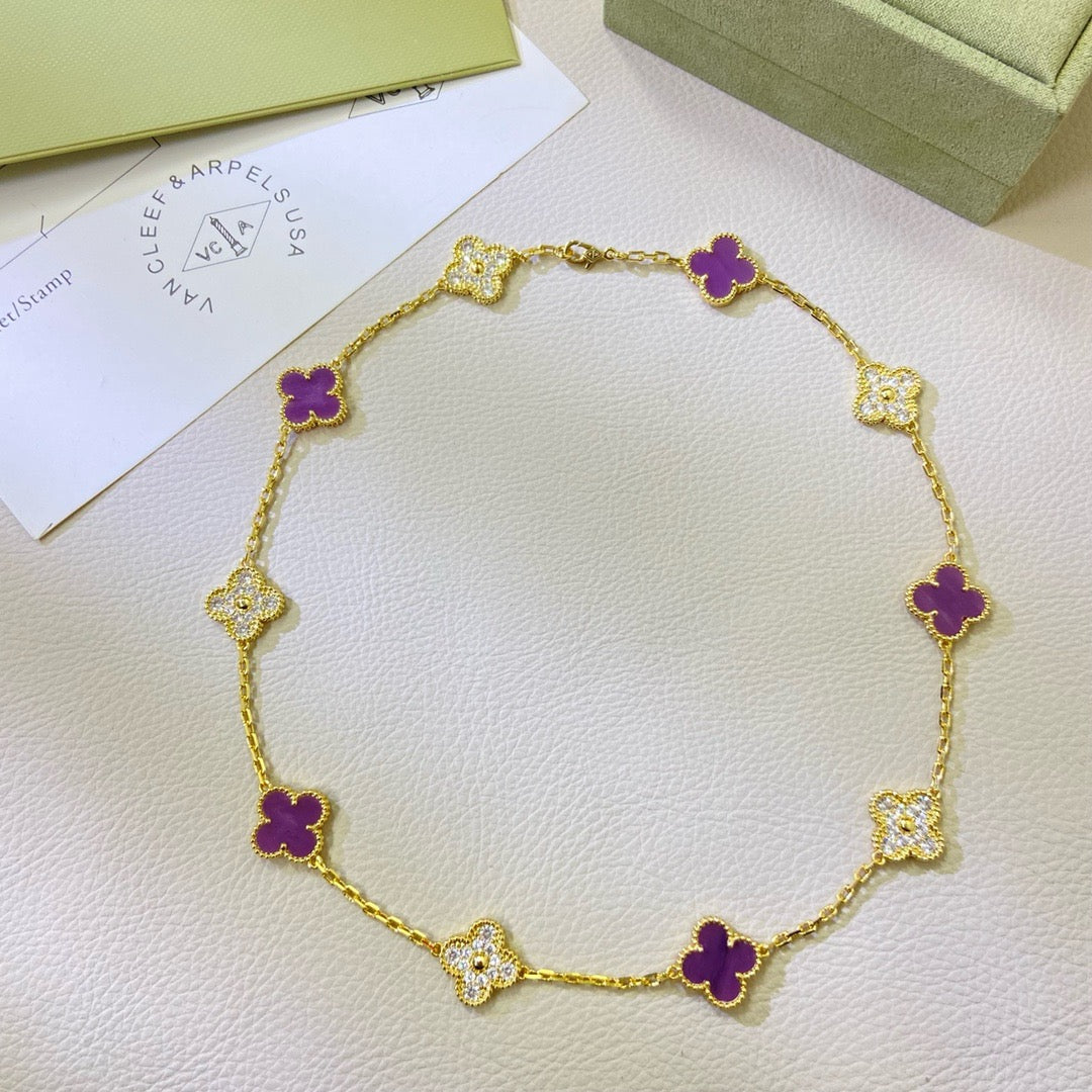 TimiCLOVER 10 MOTIFS  PURPLE VIOLET DIAMOND NECKLACE