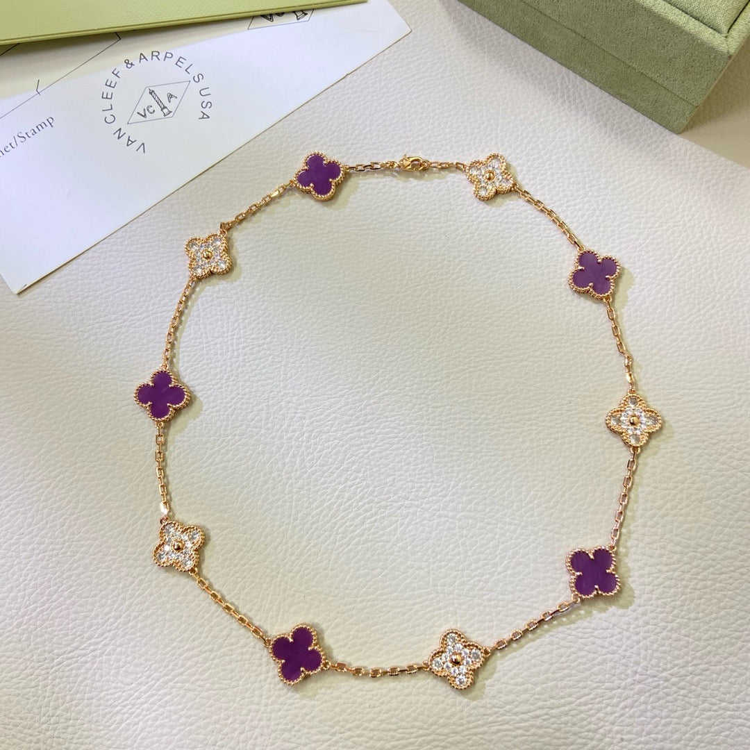 TimiCLOVER 10 MOTIFS  PURPLE VIOLET DIAMOND NECKLACE