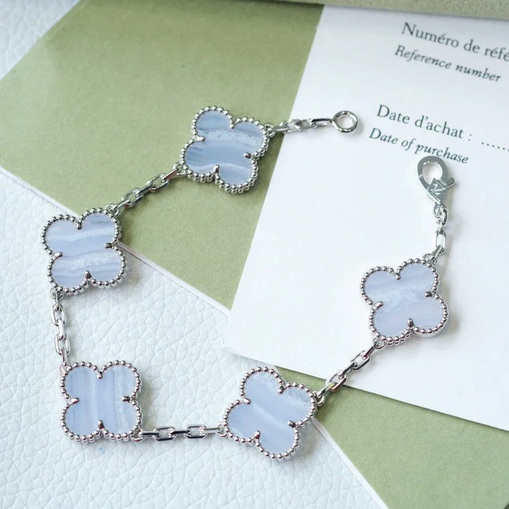[Timi]New  CLOVER 5 MOTIF PURPLE CHALCEDONY BRACELET COLLECTION