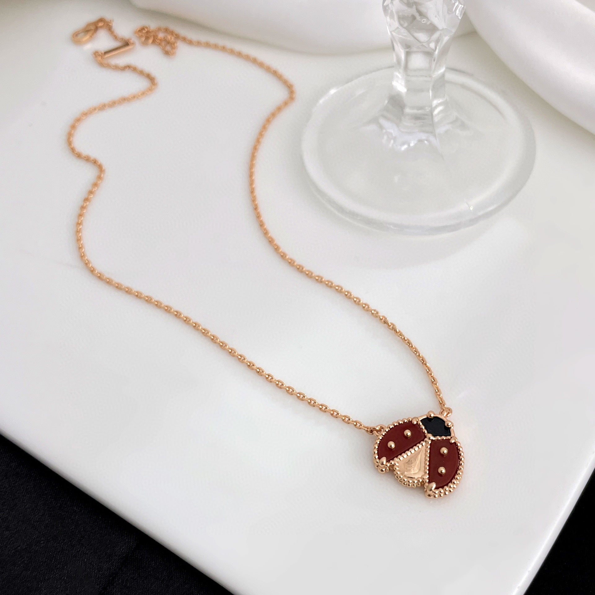 TimiLUCKY  CARNELIANS LADYBUG NECKLACE