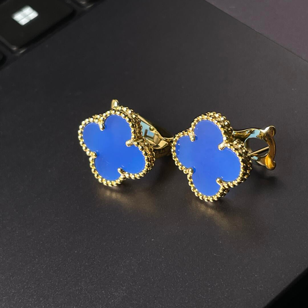 [Timi] CLOVER LARGE (20mm) 1 MOTIFS BLUE MOP STUD EARRINGS