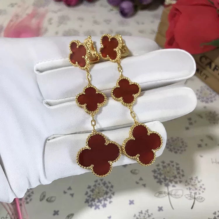 ¡®Timi¡¯CLOVER 3 MOTIF CARNELIAN DROP EARRINGS