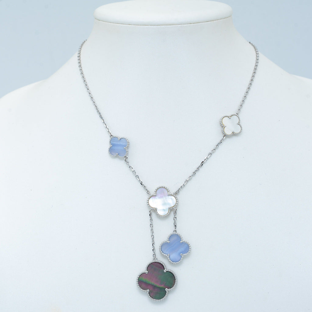 TimiCLOVER MOP CHALCEDONY NECKLACE SILVER 6 MOTIF