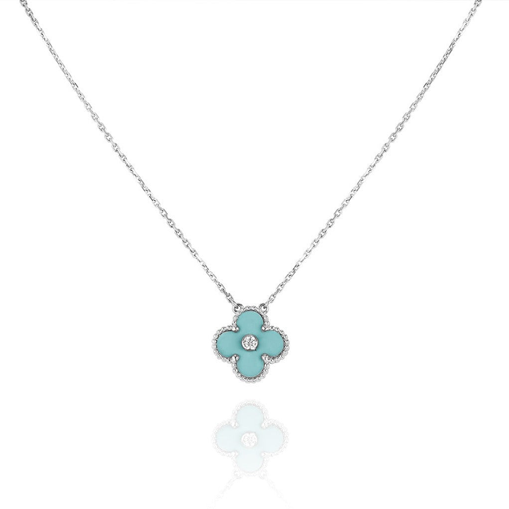 TimiCLOVER 1 DIAMOND LIGHT BLUE SILVER NECKLACE