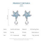 Ocean Blue Zircon Starfish Stud Earrings Shell Pearl Drop Earrings