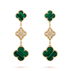 TimiCLOVER EARRINGS GOLD MALACHITE DIAMOND 3 MOTIF