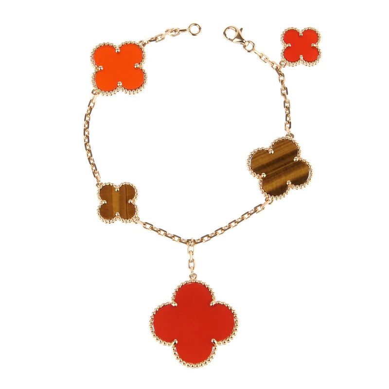 ¡®Timi¡¯CLOVER BRACELET 5 MOTIFS CARNELIAN TIGER EYE