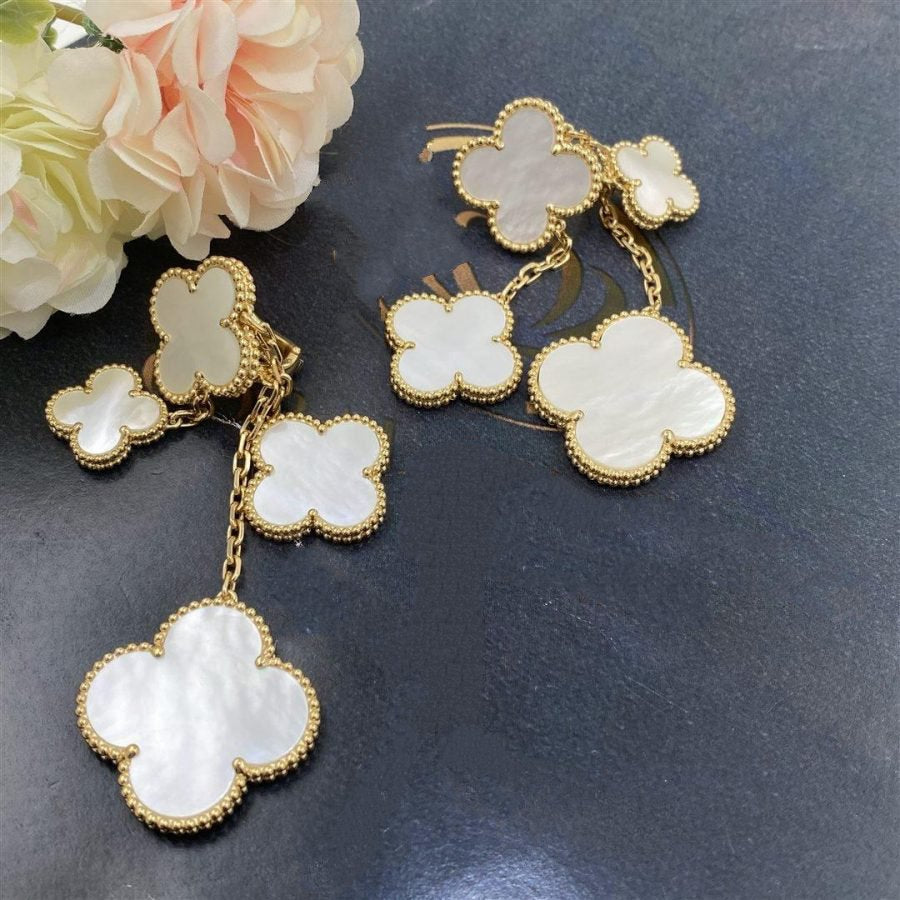 TimiCLOVER EARRINGS WHITE MOP 4 MOTIFS GOLD