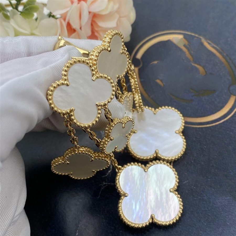 TimiCLOVER EARRINGS WHITE MOP 4 MOTIFS GOLD