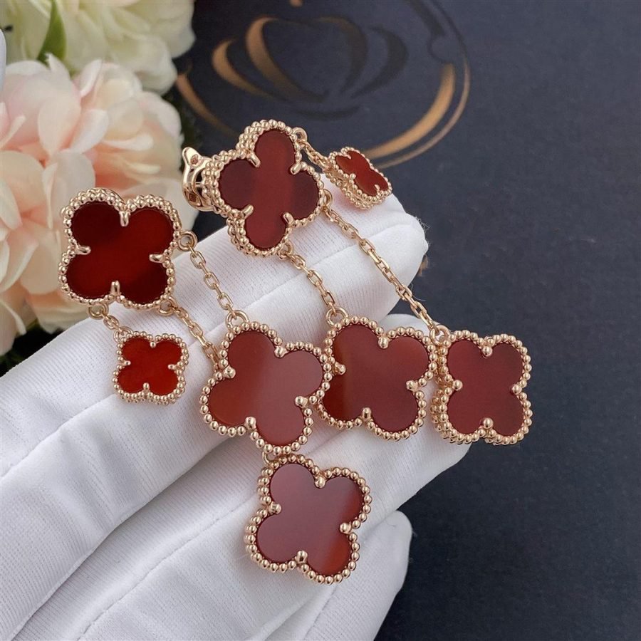 TimiCLOVER EARRINGS CARNELIAN 4 MOTIFS PINK GOLD
