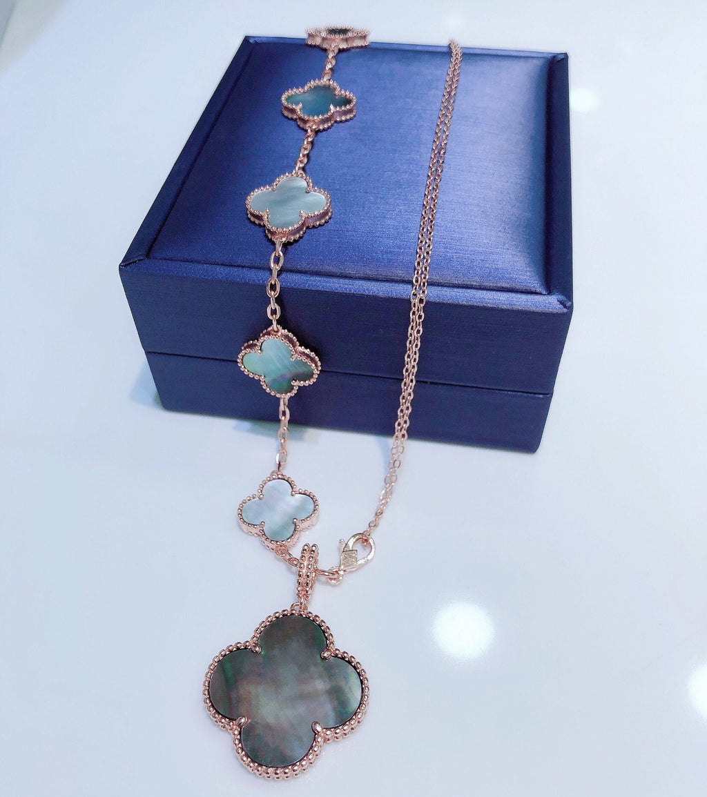 TimiCOMBINED BRACELET 5 MOTIFS AND NECKLACE DARK MOP ROSE GOLD