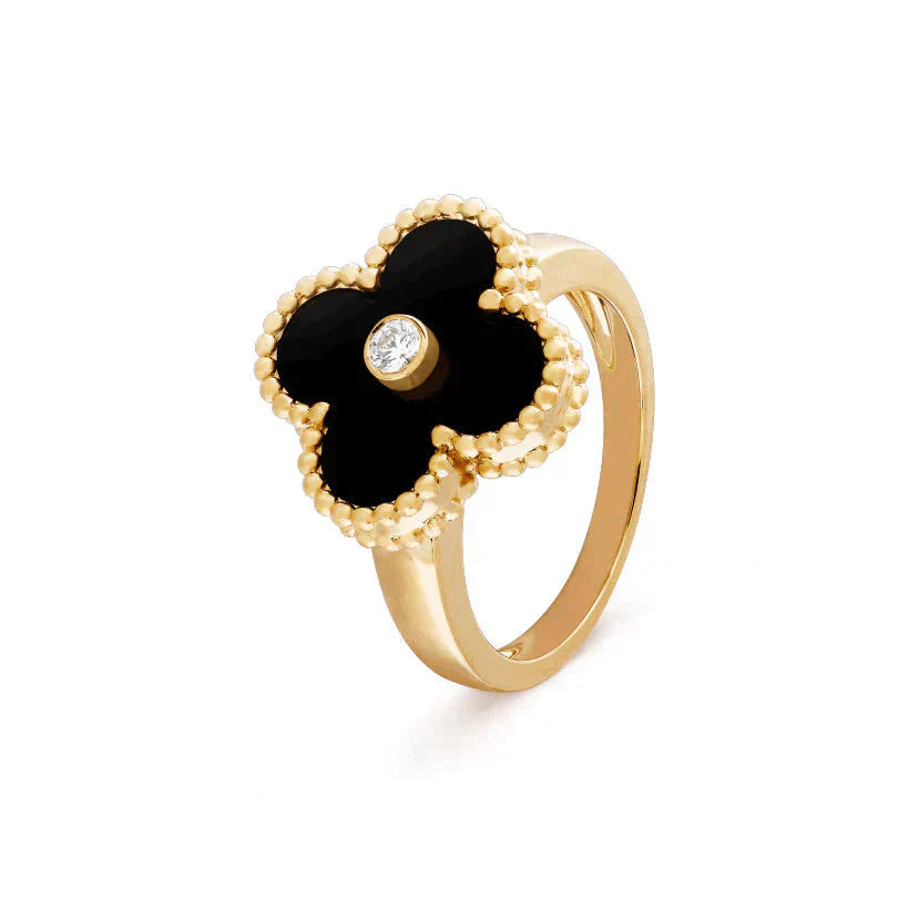 TimiCLOVER ONYX RING GOLD DIAMOND